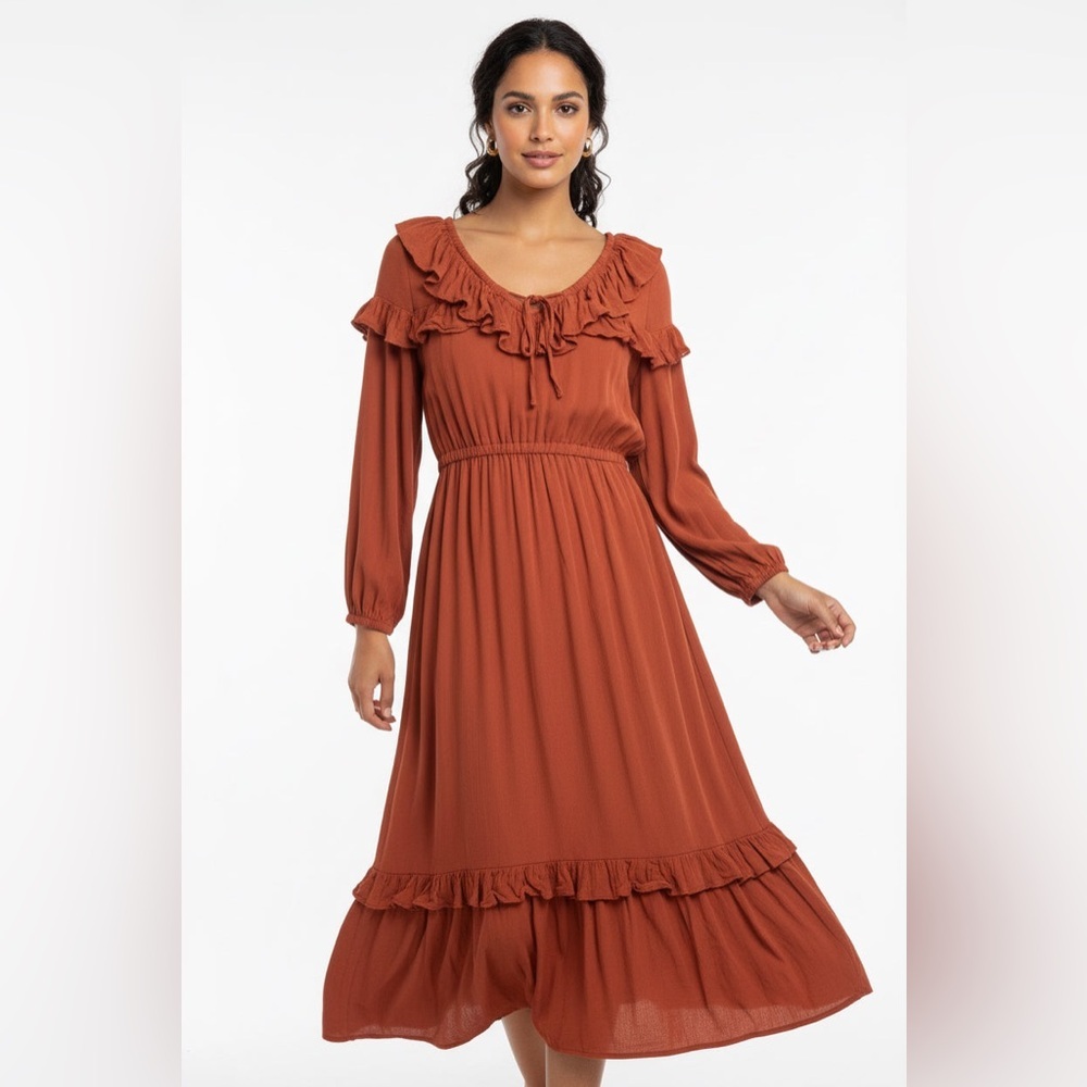 Gibson Latimer Rust Ruffle Maxi Dress